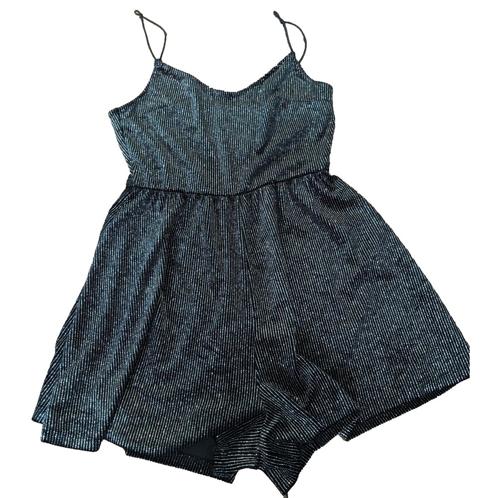 Divided black and silver glitter shorts romper disco, knotted thin straps sz XS